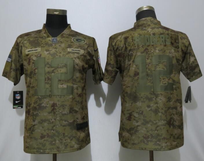 Women Green Bay Packers #12 Rodgers Nike Camo Salute to Service Limited NFL Jerseys->women nfl jersey->Women Jersey